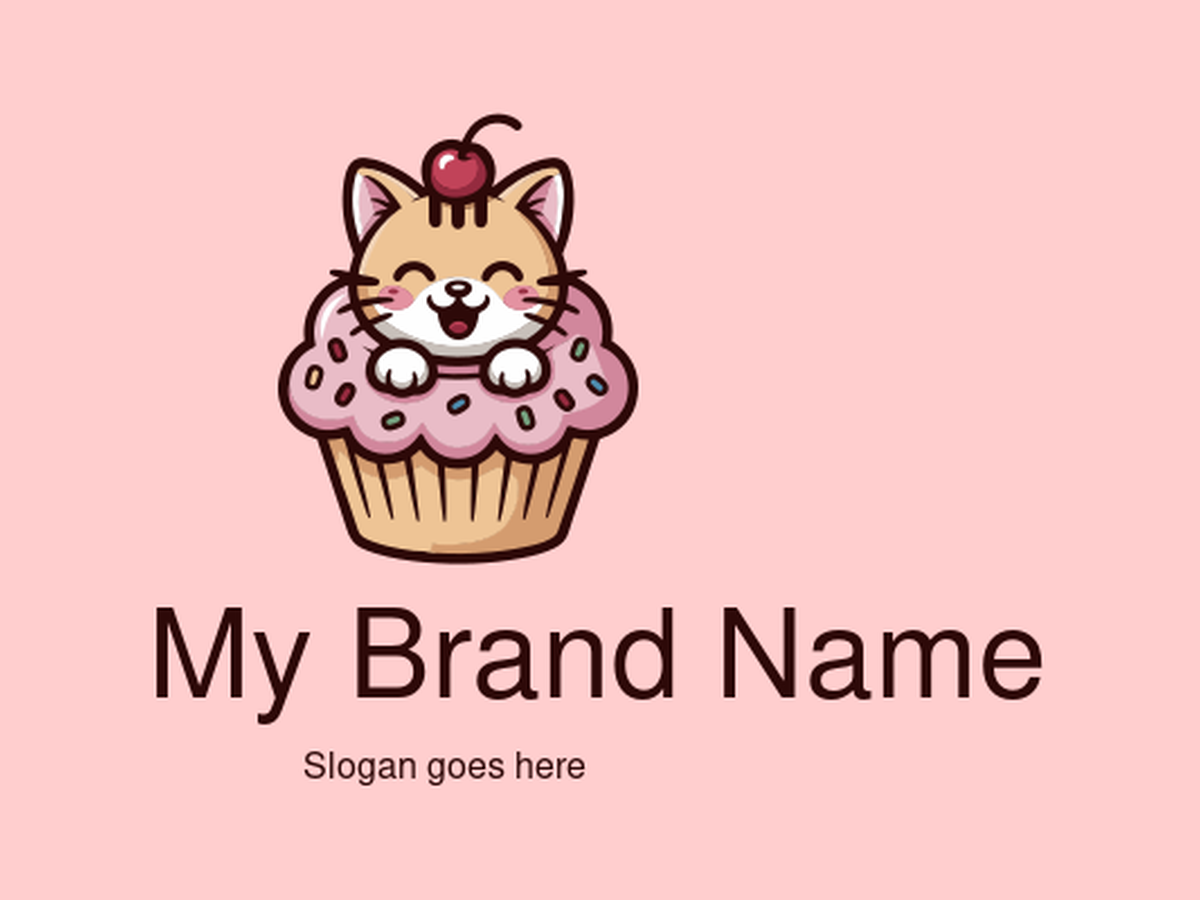 Cute Cat in Pink Cherry Cupcake Logo Design for Fun Bakery and Dessert Brands
